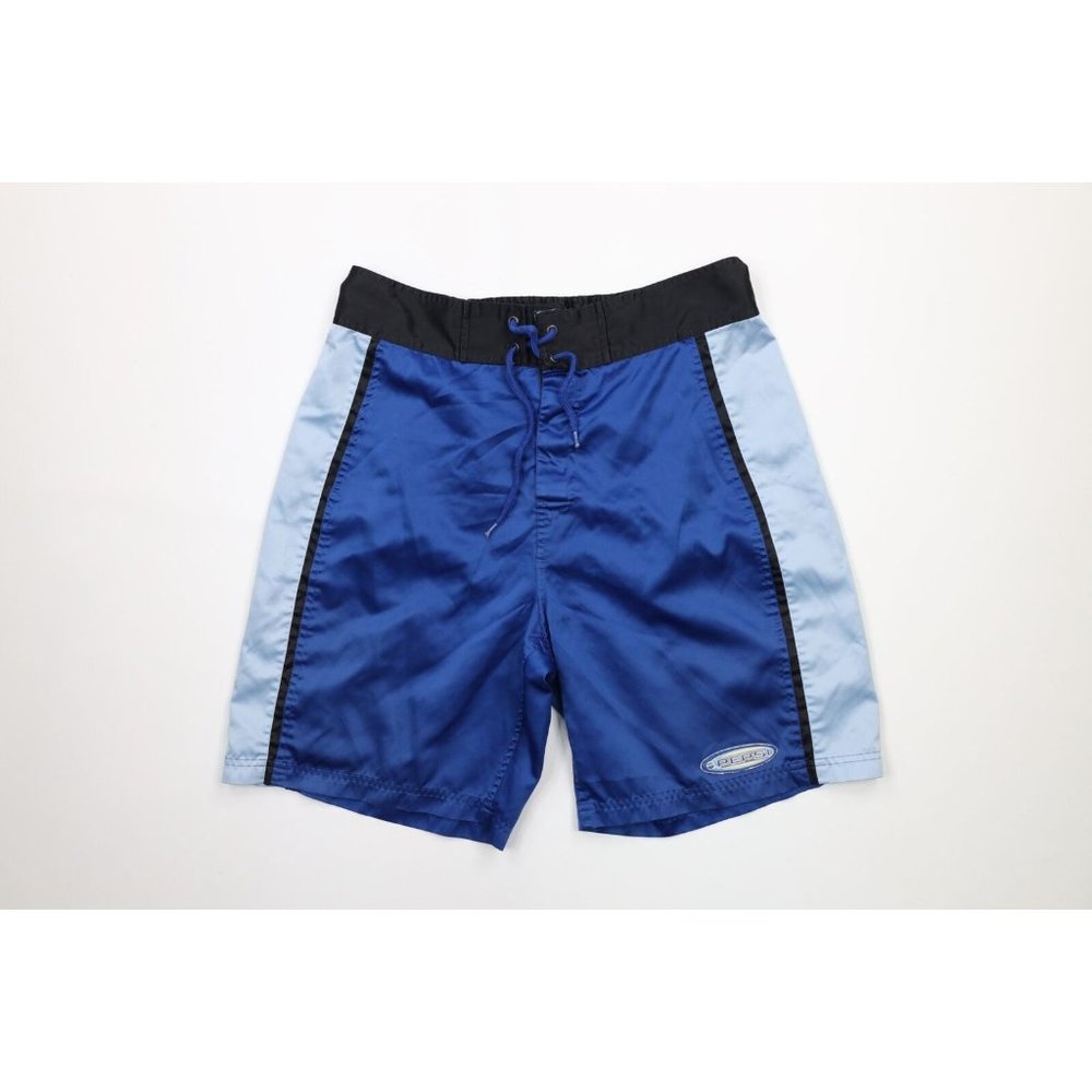 Vintage 90s Pepsi Co Medium Spell Out Color Block Board Shorts Swim Trunks Blue